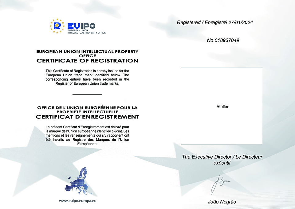 Ataller trademark has been successfully registered in the European Union!