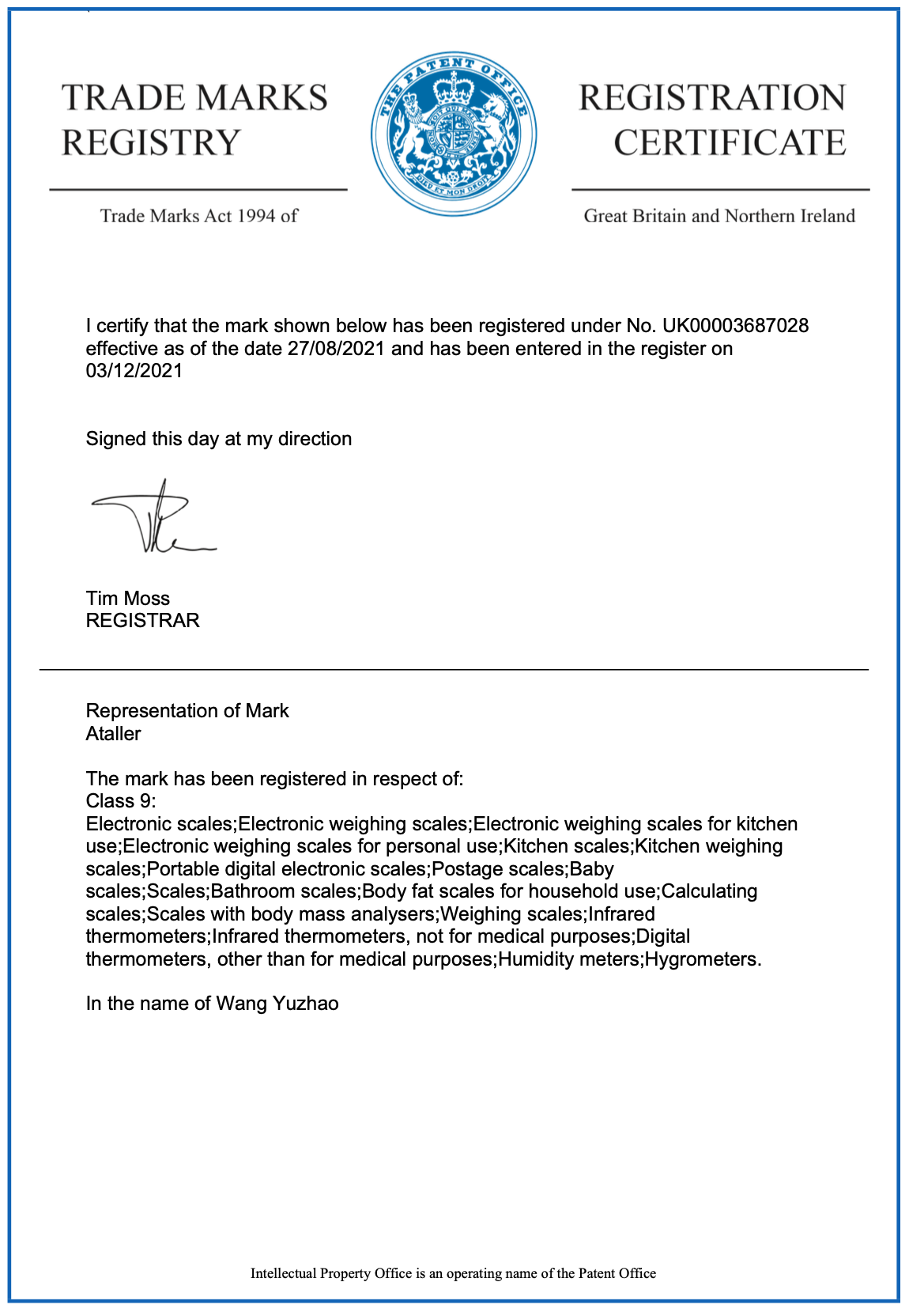 Ataller Trademark Successfully Registered in the United Kingdom